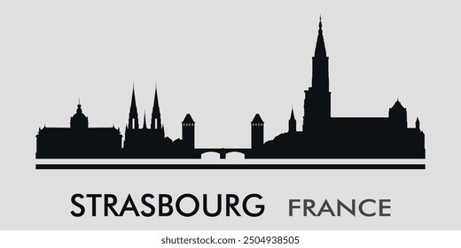 The city skyline. Strasbourg. France. Silhouettes of buildings. Vector on a gray background