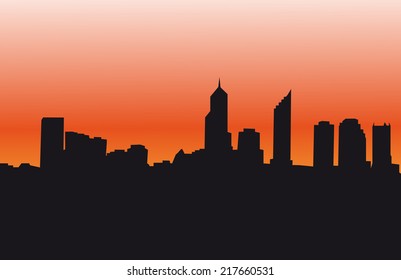 City Skyline With Sunset