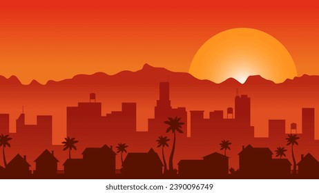 City skyline at sunset and dawn. Big city at dawn New York and Los Angeles.