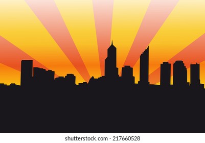 Night City Skyline Sunset Light Beam Stock Vector (Royalty Free ...