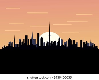 city skyline at sunset vector illustration