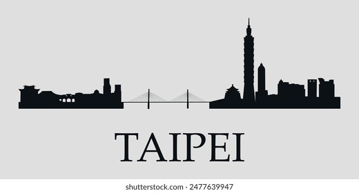 The city skyline. Taipei. Silhouettes of buildings. Vector on a gray background