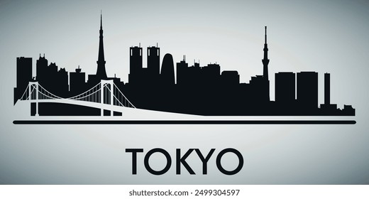 The city skyline. Tokyo. Silhouettes of buildings. Vector on a gray background