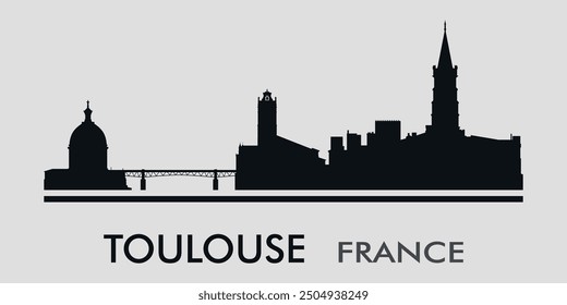 The city skyline. Toulouse. France. Silhouettes of buildings. Vector on a gray background