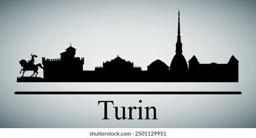 The city skyline. Turin. Silhouettes of buildings. Vector on a gray background