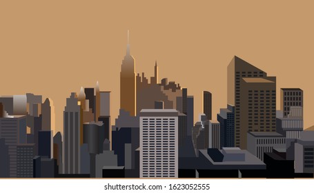 City skyline with urban skyscrapers at sunset