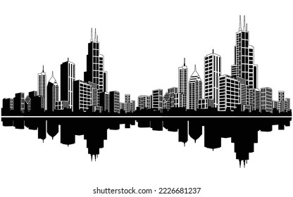 City Skyline Vector Art, black and white