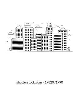 Ilustración vectorial de la línea aérea de la ciudad dibujada al estilo doodle aislado en fondo blanco 