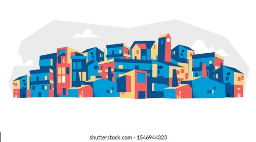 City skyline vector illustration. Random composition of buildings. 