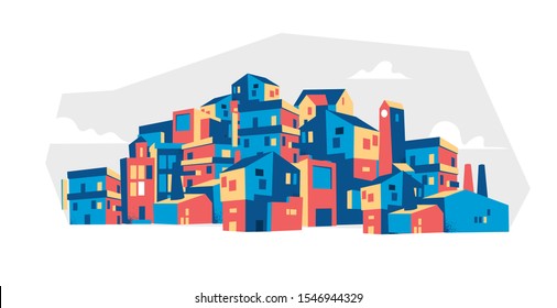 City skyline vector illustration. Random composition of buildings. 