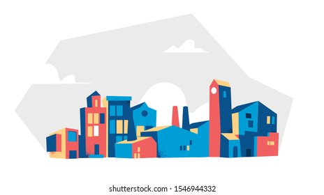 City skyline vector illustration. Random composition of buildings. 