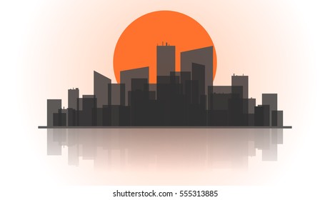 City skyline vector illustration. Sunrise in a city