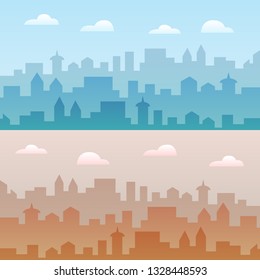 City skyline vector illustration. Two urban landscapes. Daytime cityscape in flat style.