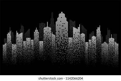 city skyline vector illustration urban landscape created by the position of white windows on black background