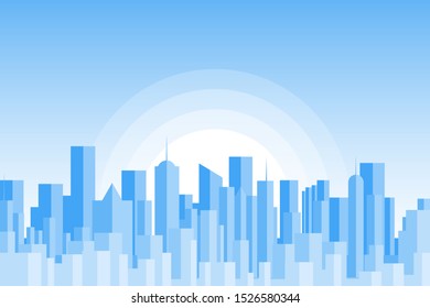 City skyline vector illustration. Urban landscape. Blue city silhouette. Cityscape in flat style. Modern city landscape. Cityscape backgrounds. Daytime city skyline