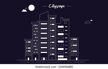 City skyline Vector illustration. Urban landscape. Building and Cityscape Illustration, City scene at night time. Business Illustration.