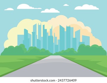City skyline vector illustration. Urban landscape. Daytime cityscape in flat style.