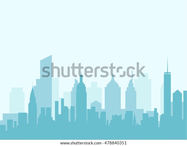 都市の天窓のベクターイラスト 都市の風景 青い街のシルエット 町並みを平らに 現代の都市の風景 都市の景観の背景 日中の都市の天窓 ストックベクター画像 のベクター画像素材 ロイヤリティフリー