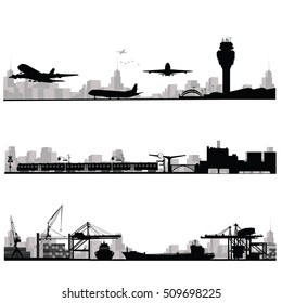 City skyline vector illustration.Traffic and public transportation