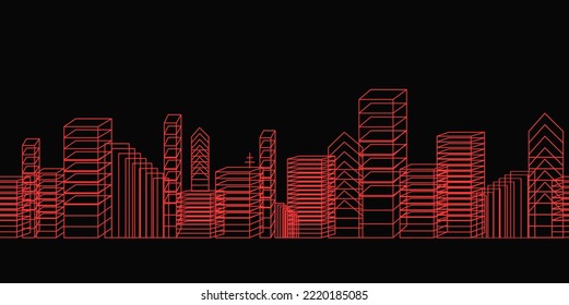 City skyline. Vector line illustration. city landscape banner