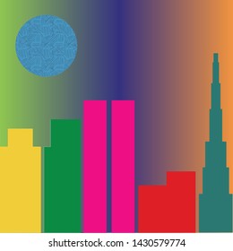 City Skyline Vector with midnight colors background