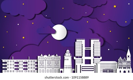 City skyline vector. Russia illustation. Kaliningrad city in paper origami style vector illustration.