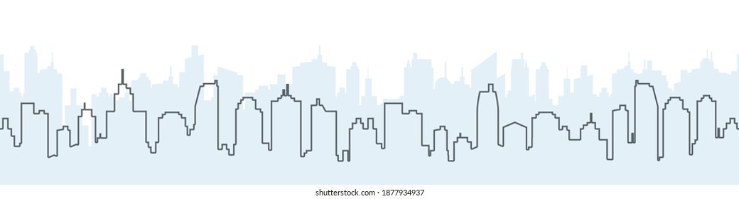 City skyline vector. Silhouette of the city in a linear style. Modern urban landscape. City skyscrapers building. Vector illustration