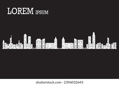 city skyline vector, skyscrapers icon silhouette. city at night.