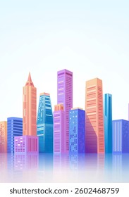 City skyline vertical illustrations of colorful city buildings