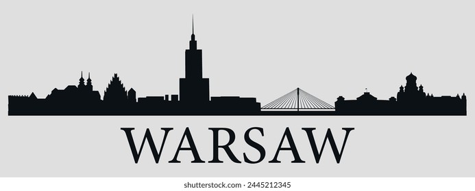 The city skyline. Warsaw. Silhouettes of buildings. Vector on a gray background	