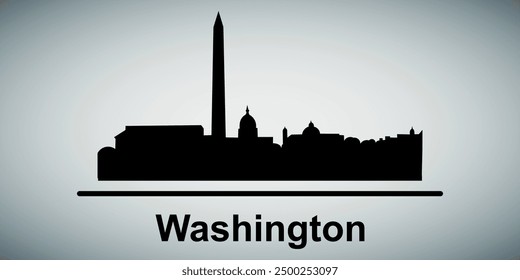 Die Skyline der Stadt Washington. Silhouetten von Gebäuden. Vektorgrafik auf grauem Hintergrund