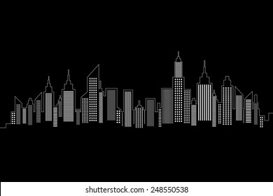 City Skyline White Silhouette On Black Background
