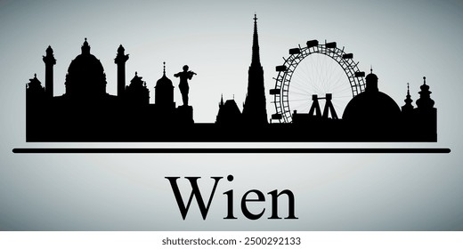 The city skyline. Wien. Silhouettes of buildings. Vector on a gray background