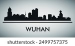 The city skyline. Wuhan. Silhouettes of buildings. Vector on a gray background