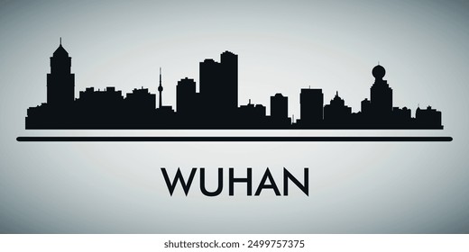 The city skyline. Wuhan. Silhouettes of buildings. Vector on a gray background