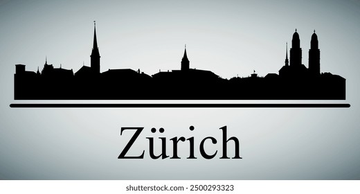 The city skyline. Zurich. Silhouettes of buildings. Vector on a gray background