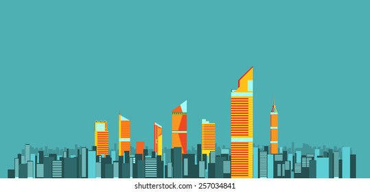 City Skylines Background Vector Illustration Flat Stock Vector (Royalty ...