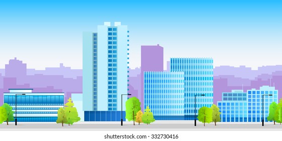 City Skylines Blue Illustration Architecture Modern Building Cityscape Vector Illustration