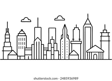 City Skylines Line Art Illustration Modern Cityscape Drawing Tips