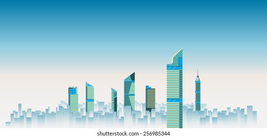 City Skylines panorama vector illustration.