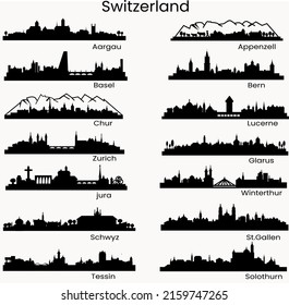 City Skylines silhouettes of Switzerland