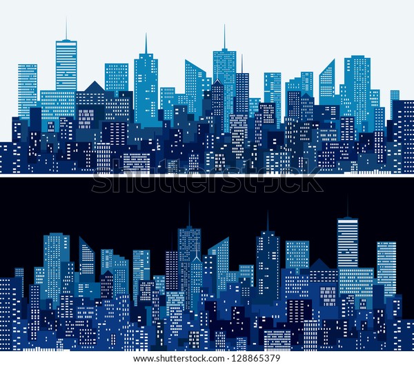 City Skylines Two Blue Versions Stock Vector (Royalty Free) 128865379