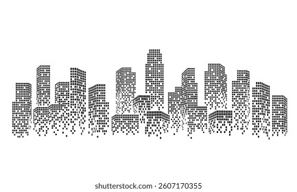 City skyscraper abstract background many window, digitalization data.