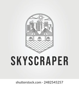 City Wolkenkratzer mit Brücke und Schiffslogo Vektorillustration Design