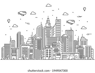 City Skyscraper Buildings Landscape  Thin Line art Vector