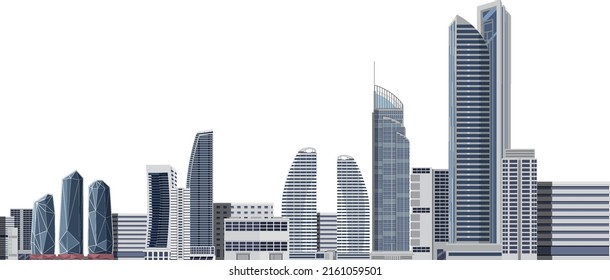 City skyscraper buildings on white background illustration