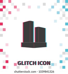 City skyscraper  glitch effect vector icon.