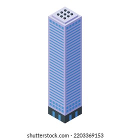 Icono del rascacielos de la ciudad. Isometric, icono vectorial de rascacielos urbanos para diseño web aislado en fondo blanco