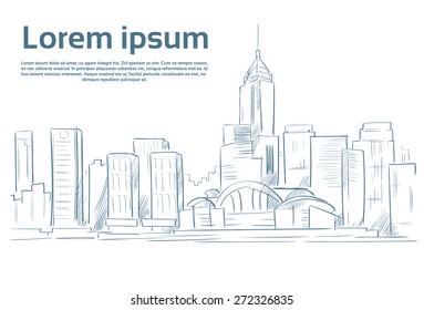 City Skyscraper Sketch View Cityscape Skyline Vector Illustration