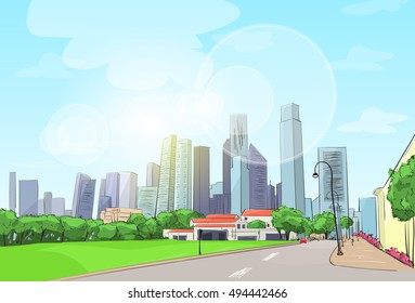 City Skyscraper Sketch View Cityscape Skyline Vector Illustration